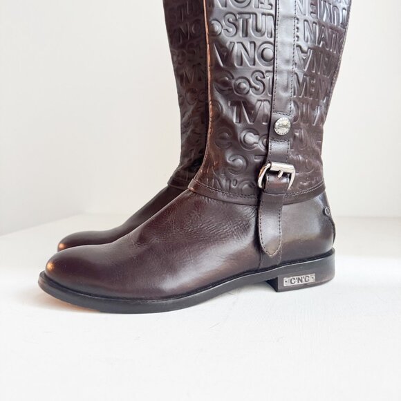 Costume National Chestnut Brown Spell-out Tall Riding Boots 37 - Picture 6 of 12